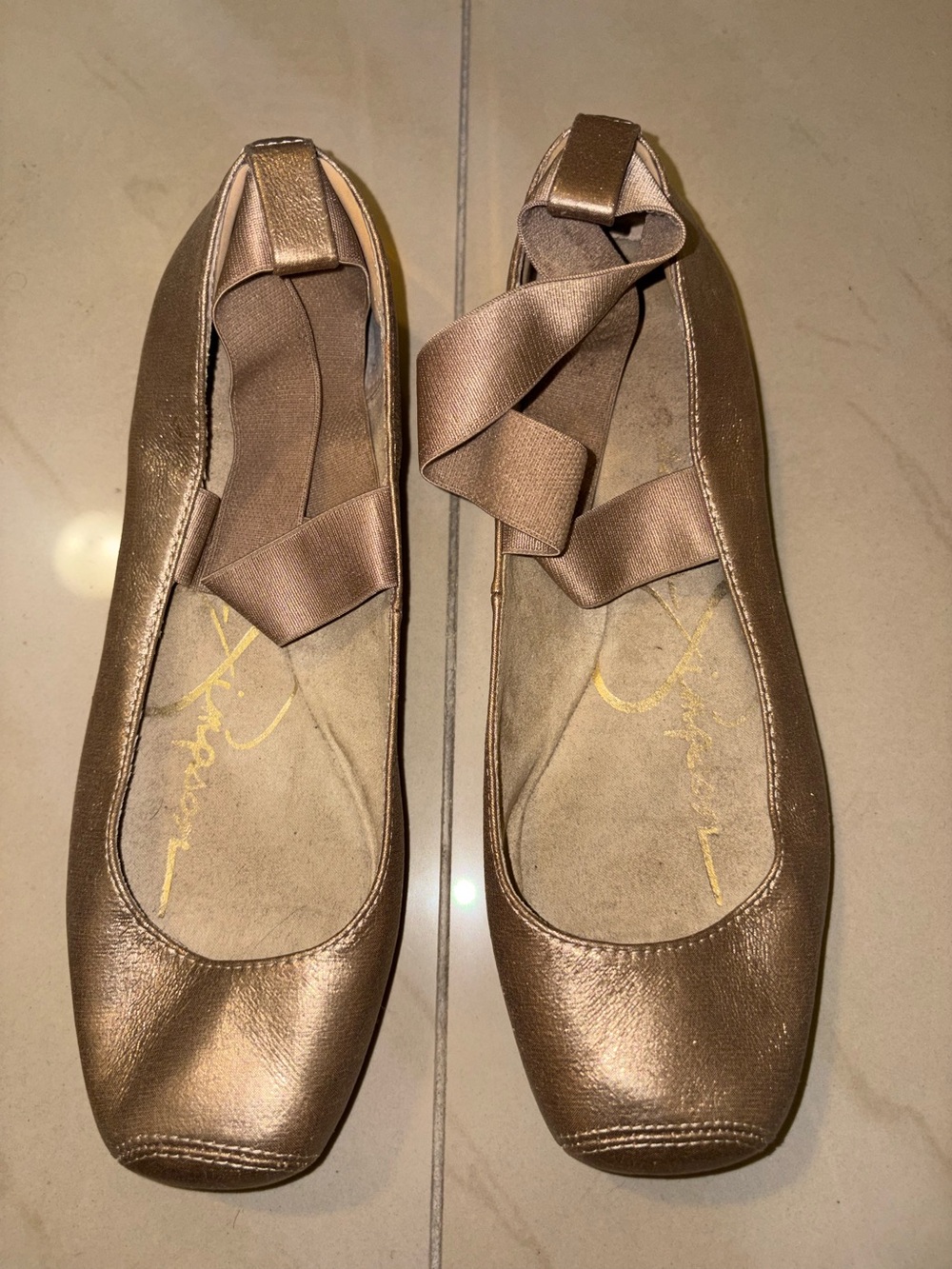 Jessica Simpson Metallic Bronze/ Gold Ballet Flats with Ribbon Ankle Strap